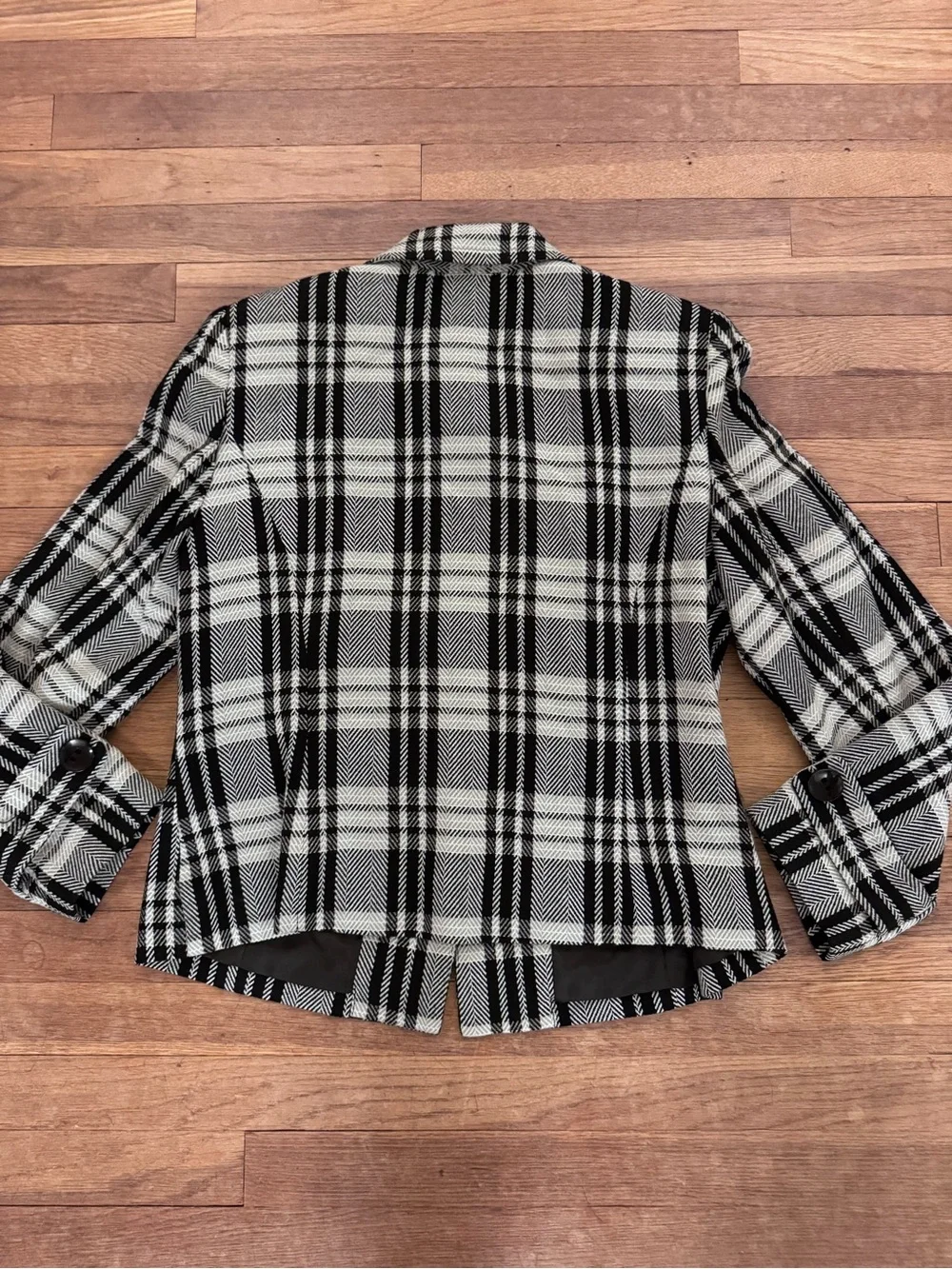 R.Q.T. Women's Black White Plaid Tweed Blazer Jacket - Size 12  b94